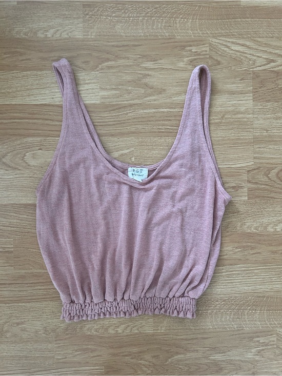Project Social T Tops - PST Los Angeles Smocked Hem Knit Tank Top Blush Pink Boho